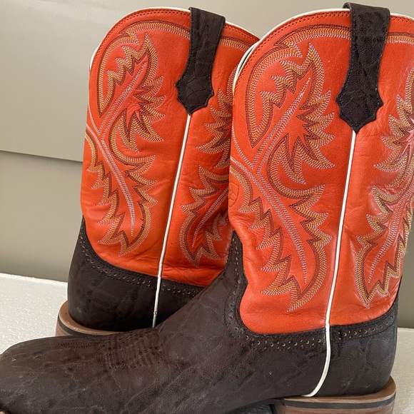 Ariat Western Cowboy Boots Brown Orange - Picture 5 of 12